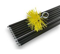Kit de ramonage conduits gainés | Brosse hérisson nylon ronde | Diamètre 150 mm | 10 cannes noires standards de 1,20 m | Longueur totale 12 mètres | Cheminées | Kibros 4KIT15N10