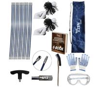 Kit de ramonage poêle à granulés pellets 9m - hérisson 80 mm 100 mm PROKIT Complet + Ebook Inclus, 15 Cannes Flexibles (0,6 m), Adaptateur M12, Gants antidérapants, Lunettes, Sac Transport, Brosse
