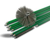 Kit de ramonage pro conduits non gainés | Hérisson acier | Ø 250 mm | 12 m en 9 cannes vertes autobloquantes Ø 18mm creuses | Ressort de départ | 8 * 1,4 m + 1 * 1 m| Cheminées | Kibros 5KIT25ALO