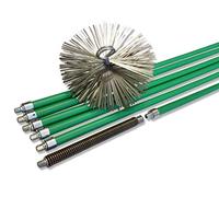 Kit de ramonage pro conduits non gainés | Hérisson acier | Ø 250 mm | 8 m en 6 cannes autobloquantes Ø 18 mm creuses | Ressort de départ | 5 * 1,4 m + 1 * 1 m | Cheminées | Kibros 5KIT25Ab