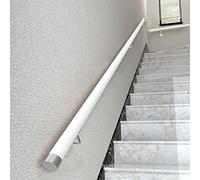 Kit de Rampe d'escalier antidérapante en Bois - Main Courante Murale de 2,5 m avec Barre de Support et Barres d'appui Droites pour Une rénovation d'escalier sécurisée - Finition Blanche