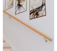 Kit de rampe d'escalier rond en bois antidérapant avec supports et embouts, installation facile pour la sécurité intérieure de la maison