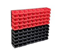 vidaXL Kit de Bacs de Stockage et Panneaux Muraux 96 pcs Boîte d'Empilage Système de Stockage d'Outils Garage Atelier de Bricolage Rouge et Noir