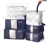 Kit de rangement compact PackShield - 4 Housses et 4 Sacs Sous Vide - Compression avec aspirateur - Grande capacité XXL - Protégez et Transportez Duvets Couettes Oreillers Vêtements