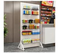 Kit De Rangement Double En Métal Perforé, Organiseur De Rangement Sur Pied, Organiseur D'outils Mobile Avec Roulettes Et 20 Crochets, Pour Supermarchés, Ateliers Et Entrepôts(Blanc,50x40x120 cm)