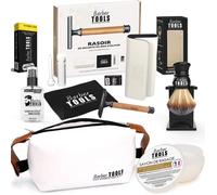 Kit de rasage - BARBER TOOLS - Rasoir de sécurité - 40 doubles lames - Blaireau - Savon de rasage 150ml