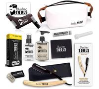 Kit de rasage - BARBER TOOLS - Rasoir droit coupe-choux - 40 doubles lames - Gel de rasage - Baume après rasage