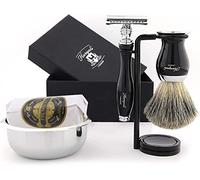 Kit de rasage classique 5 pièces avec brosse en poils de blaireau, rasoir de rasage, bol en acier inoxydable et savon de qualité supérieure pour le rasage humide