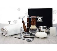 Kit de rasage DE, rasoir de blaireau synthétique, double support, bol de rasage et savon, ciseaux à moustache, peigne à moustache, tondeuse nasale