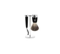 Mühle – Set de rasage Rytmo 3 pièces – Blaireau en pur poil, Rasoir Mach3, manche en résine noire