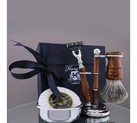 Kit De Rasage Haryali London - Kit De Rasage En Bois 5 Pièces - Lame De Rasage À 5 Bords - Blaireau À Cheveux Synthétiques - Savon À Raser - Bol À Raser - Support De Rasage - Ensemble De Rasage Cadeau