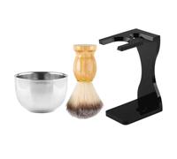 Kit de Rasage Homme 7389 en Bois Acier Inoxydable Acrylique | Bol à Raser, Support de Blaireau, Brosse Multi-usage, pour Bureau, Entretien Quotidien