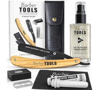 Kit de Rasage Homme Complet - Rasoir de Barbier Coupe-Choux à Lame Interchangeable avec Lames, Gel de Rasage Transparent, Stick d’Alun, Chiffon & Étui de Rangement BARBER TOOLS