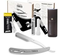 Kit de rasage homme - Rasoir barbe homme/coupe choux barbe - avec 50 Lames Simples + Chiffon + Stick d'alun + Étui de rangement + Peigne guide pour rasage -GRIS- BARBER TOOLS
