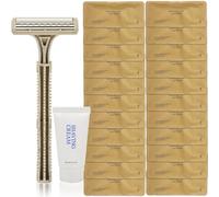 Kit de rasage jetable pour homme et femme - 100 rasoirs en paille de blé et crème en vrac, articles de toilette portables emballés individuellement pour hôtel, Airbnb, sans abri, abri, charité,