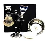 Kit de rasage noir Haryali London - rasoir de sécurité à 5 bords | brosse de rasage | Savon à raser et bol