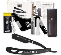 Kit de rasage - Rasoir barbe - Rasoir homme - coupe choux barbe - avec 50 Lames Simples (lame de rasoir) + Chiffon + Stick d'alun + Étui de rangement + Peigne guide pour rasage NOIR BARBER TOOLS(Q58)