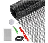 Kit de rechange d'écran de fenêtre en fibre de verre avec outil de roulement et dispositif de retenue d'écran réglable pour fenêtre, porte et terrasse (noir, 150 x 400 cm)