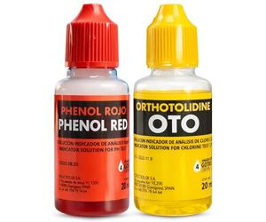 Kit de rechange test chlore et pH, flacon liquide Phenol et Oto en gouttes, accessoires piscine basique, convient à tout type d'eau, contient 20 ml de phenol et 20 ml OTO en gouttes