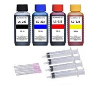 Kit de Recharge - 4 x 100 ML d'encre Black Cyan Magenta Yellow à remplir des Cartouches Brother LC-223, LC-225, LC-227, LC-229