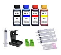 Kit de recharge - 4 x 100 ml Ink Mate Encre de recharge pour cartouches HP 301 en kit avec 4 seringues, 4 canules, 2 gants latex + Air Retrait adaptateur