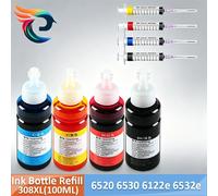 Kit de recharge d'encre 308 avec seringue à aiguille à buse plate pour cartouches d'encre 308XL 308e pour HP ENVY 6110 6120 6130 6520 653 M