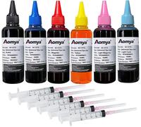 Kit de Recharge d'encre Universel 600 ML pour HP Canon Epson Brother Toutes Les imprimantes Cartouches d'encre Rechargeables CISS 6 Couleurs avec 4 seringues gratuites (BK, C, M, Y, LM, LC)