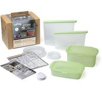 Kit De Récipients Essentiels (2 Sacs Réutilisables, 2 Couvercles Extensibles Réutilisables Et 2 Récipients Réutilisables), Silicone Platine