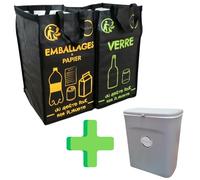Kit de recyclage (version noire) - Sac de tri - Poubelle - Poubelle - Poubelle - Poubelle à compost - Poubelle à compost (noir)