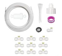 Kit de refroidissement de tuyau de pulvérisation extérieur, système de brumisation extérieur étanche de 10 m avec 10 adaptateurs en laiton et tube d'atomisation UV pour jardin (blanc, 10 m, 10 têtes)