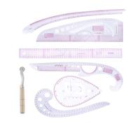 Kit de règle de classement de courbe - Ensemble d'outils de tailleur 7 pièces avec roue de scribe, règles claires durables multifonction | Parfait pour les projets de, le design de robe, la co