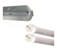 Kit de Réglette LED étanche Double pour Tubes T8 150cm IP65 (2 Tubes Néon LED 150cm T8 24W inclus) - Blanc Froid 6000K - 8000K - SILAMP