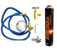 Kit de remplissage réfrigérant R600a 750 ml 420 g + valve de prélèvement + tuyau manomètre + adaptateur BPV-31 pour climatisation, pompe à chaleur, réfrigérateur