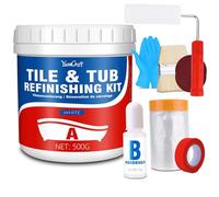 Kit de Rénovation de Baignoire et Carrelage 500g - Peinture Blanche Brillante Étanche avec Outils & Durcisseur, pour Baignoire, Lavabo, Plan de Travail, Céramique, Porcelaine, Salle de Bain & Cuisine