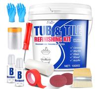 Kit de Rénovation de Baignoire et Carrelage - Peinture pour Carrelage Blanc Satiné avec Outils pour Baignoire, Lavabo, Plan de Travail pour Salle de Bain et Cuisine, Céramique, Porcelaine (1000g)
