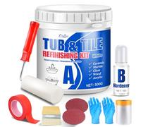 Kit de Rénovation de Baignoire et Carrelage - Peinture pour Carrelage Blanc Satiné avec Outils pour Baignoire, Lavabo, Plan de Travail pour Salle de Bain et Cuisine, Céramique, Porcelaine (500g)