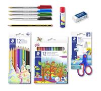 Kit de rentrée des classes - Staedtler - Ciseaux - Crayons et feutres - Colle - Gomme - Stylos