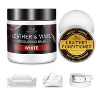 Kit de Réparation Cuir Blanc avec 200ml de Peinture Cuir & 100ml d'Huile d'Entretien Cuir - Cuir Liquide, Graisse Cuir & Éliminateur de Rayures - Réparation Cuir & Vinyle pour Canapés, Meubles