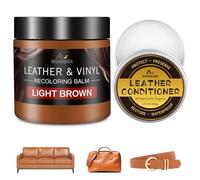Kit de Réparation Cuir Marron clair avec 200ml de Peinture Cuir & 100ml d'Huile d'Entretien Cuir - Cuir Liquide, Graisse Cuir & Éliminateur de Rayures - Réparation Cuir & Vinyle pour Canapés, Meubles