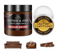 Kit de Réparation Cuir Marron moyen avec 200ml de Peinture Cuir & 100ml d'Huile d'Entretien Cuir - Cuir Liquide, Graisse Cuir & Éliminateur de Rayures - Réparation Cuir & Vinyle pour Canapés, Meubles
