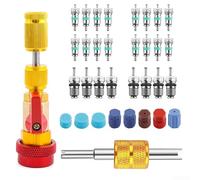 Kit de réparation de climatisation de voiture 34 pièces Noyaux de valve | Ensemble complet de 34 pièces, compatible avec r12/R134a, avec outil de démontage, pour réparation de fuites