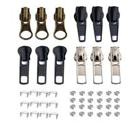 Kit de réparation de fermeture éclair 12 pièces avec tirettes pour fermetures éclair # 5 en métal, plastique, nylon en 3 couleurs, arrêts supérieurs et inférieurs, fermeture éclair de rechange pour