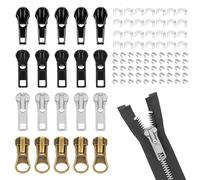 Kit de réparation de fermeture éclair de 114 pièces - Teisverschluss-zipper de rechange en métal - Ensemble de glissière avec curseur et tireur de tête de fermeture éclair, support de curseur