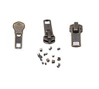 Kit de réparation de fermeture éclair - Glissières YKK en laiton antique #7 - 3 curseurs par paquet avec arrêts supérieurs et inférieurs inclus - Fabriqué aux États-Unis