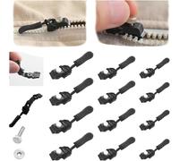 Kit de réparation de fermeture zippée universelle, tête de vis à dents coulissantes avec 3 tailles différentes, pour couture de vêtements, veste, sac à dos (Black, 12Pcs(4S+4M+4L))