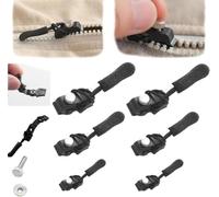 Kit de réparation de fermeture zippée universelle, tête de vis à dents coulissantes avec 3 tailles différentes, pour couture de vêtements, veste, sac à dos (Black, 6Pcs(2S+2M+2L))
