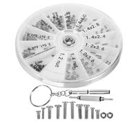 Kit de Réparation de Lunettes, 120 Vis 12 Compartiments, Boîte Ronde | Tournevis Porte-clés en Acier Inoxydable, Boîtier Compact Argenté, pour Entretien Optique et Voyage