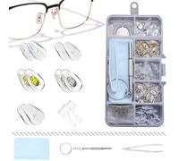 Kit de Réparation de Lunettes SANGFUN 5 Paires Plaquettes de Nez de Lunettes en Silicone,Tampon de Nez, Lunettes Crochet de Pince d'Oreille Lunettes avec Vis Pincette Chiffon de Nettoyage Tournevis