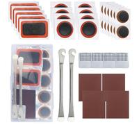 Kit de réparation de pneu de vélo 35 pièces avec 25 patchs de chambre à air sans colle, 4 papiers abrasifs, 2 leviers en acier inoxydable de qualité supérieure, avec boîte de rangement