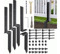Kit de réparation de poteau de clôture robuste 4 pièces - Piquets d'ancrage pour réparation inclinée - Support en bois cassé (noir)